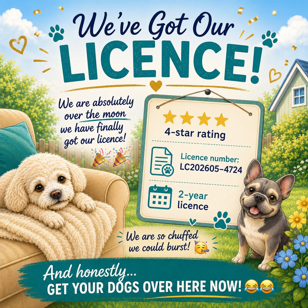 Fur-Get Me Not four-star dog boarding licence announcement